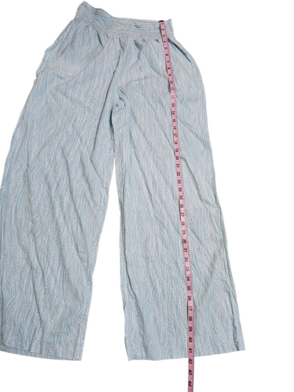 Joie Women L Light Blue White Abstract Print Smocked Waist Wide Leg Pants Lounge - Picture 6 of 7